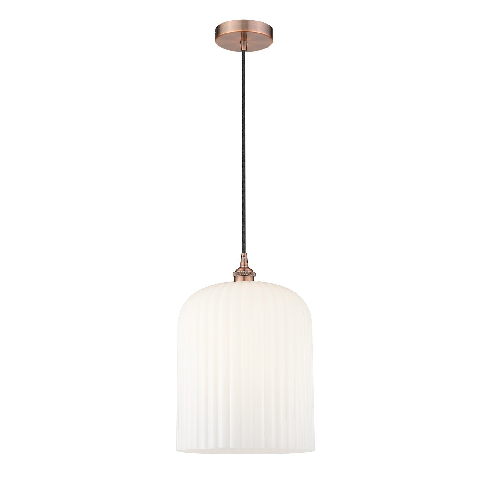 Innovations Bridal Veil 5in 1-Light Mini Pendant | Art Nouveau Antique Copper and Gloss White Ribbed Glass | Kitchen Island & | Model 616-1P-AC-G559-12GWH