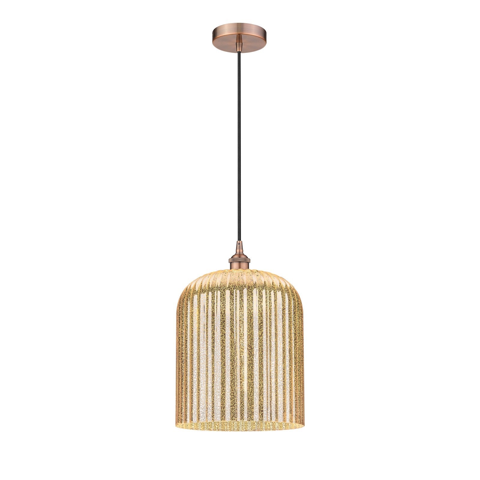 Innovations Bridal Veil 5in 1-Light Mini Pendant | Art Nouveau Antique Copper Steel and Mercury Ribbed Glass | Kitchen Island | Model 616-1P-AC-G559-12ME