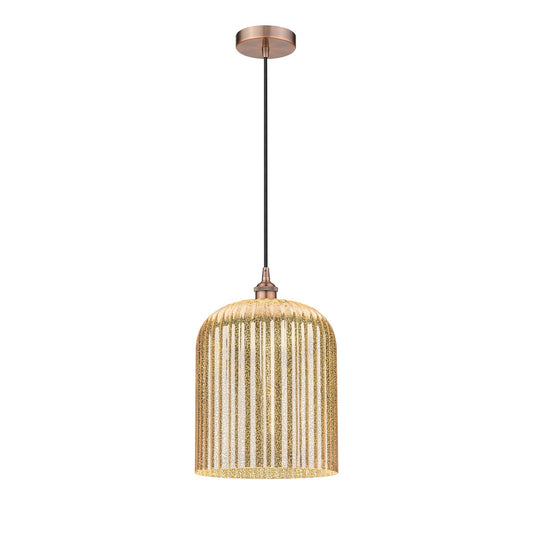 Innovations Bridal Veil 5in 1-Light Mini Pendant | Art Nouveau Antique Copper Steel and Mercury Ribbed Glass | Kitchen Island | Model 616-1P-AC-G559-12ME