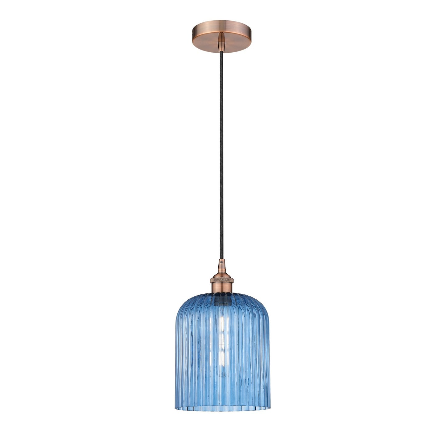 Innovations Bridal Veil 5in 1-Light Mini Pendant | Art Nouveau Antique Copper and Princess Blue Glass | Kitchen Island & Dining | Model 616-1P-AC-G559-8BL
