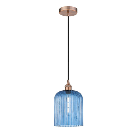 Innovations Bridal Veil 5in 1-Light Mini Pendant | Art Nouveau Antique Copper and Princess Blue Glass | Kitchen Island & Dining | Model 616-1P-AC-G559-8BL