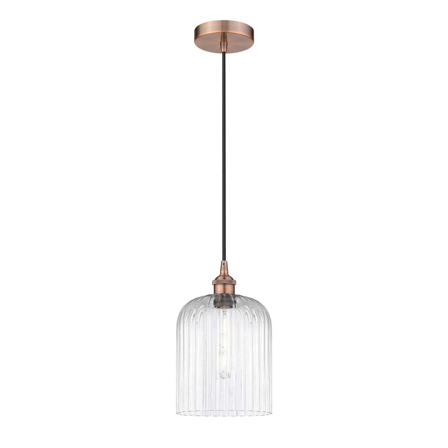 Innovations Bridal Veil 5in 1-Light Mini Pendant | Art Nouveau Antique Copper Steel and Clear Ribbed Glass | Kitchen Island & | Model 616-1P-AC-G559-8CL