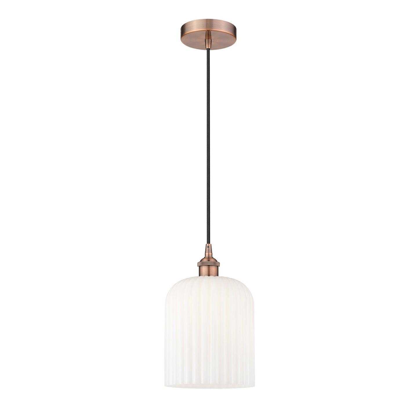 Innovations Bridal Veil 5in 1-Light Mini Pendant | Art Nouveau Antique Copper and Gloss White Ribbed Glass | Kitchen Island & | Model 616-1P-AC-G559-8GWH