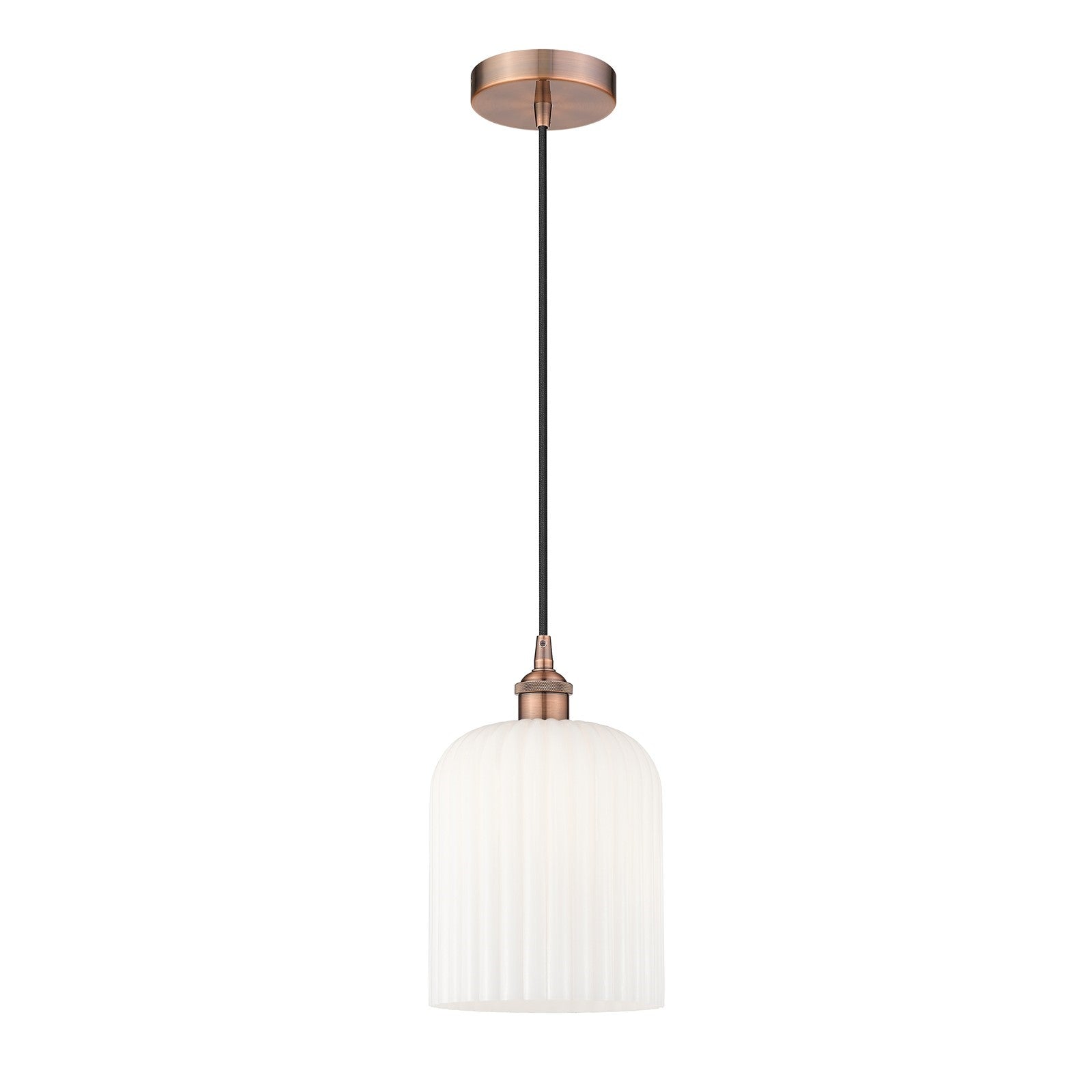 Innovations Bridal Veil 5in 1-Light Mini Pendant | Art Nouveau Antique Copper and Gloss White Ribbed Glass | Kitchen Island & | Model 616-1P-AC-G559-8GWH
