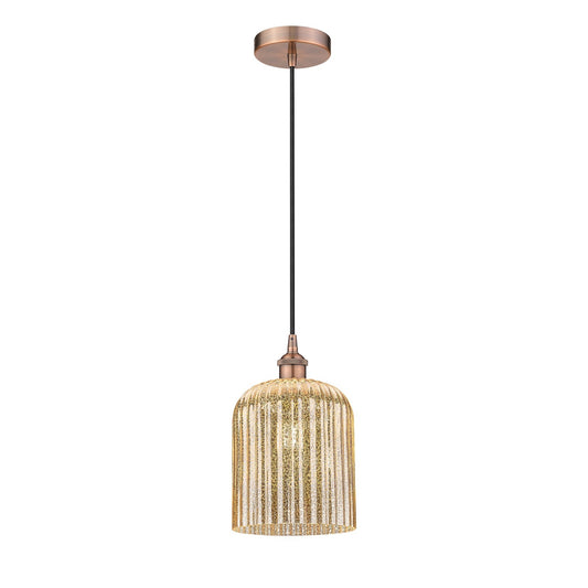Innovations Bridal Veil 5in 1-Light Mini Pendant | Art Nouveau Antique Copper Steel and Mercury Ribbed Glass | Kitchen Island & | Model 616-1P-AC-G559-8ME