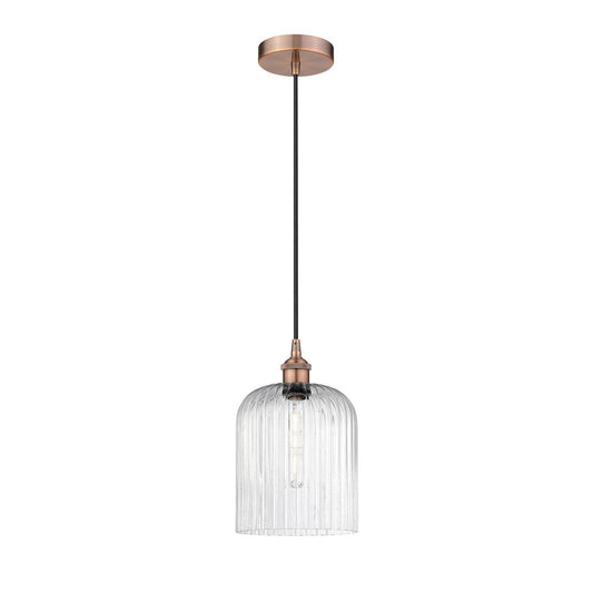 Innovations Bridal Veil 5in 1-Light Mini Pendant | Art Nouveau Antique Copper Steel and Seedy Ribbed Glass | Kitchen Island & | Model 616-1P-AC-G559-8SDY