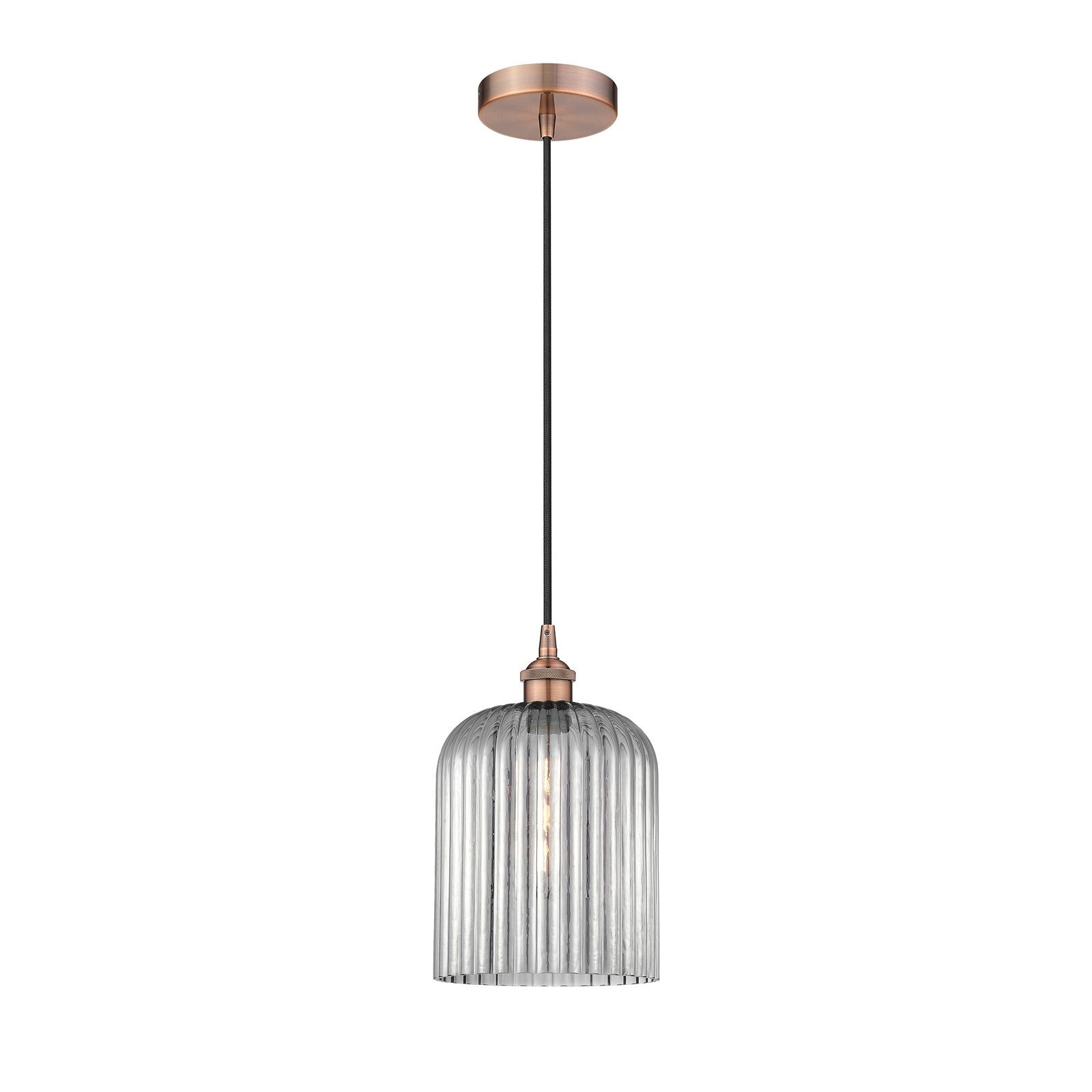 Innovations Bridal Veil 5in 1-Light Mini Pendant | Art Nouveau Antique Copper Steel and Light Smoke Ribbed Glass | Kitchen | Model 616-1P-AC-G559-8SM