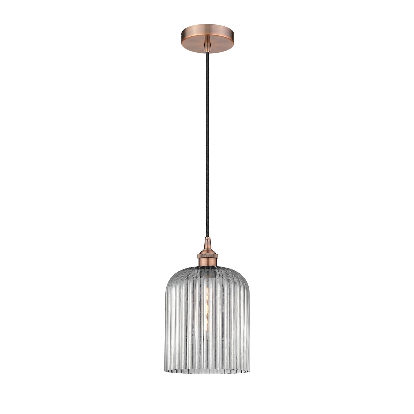 Innovations Bridal Veil 5in 1-Light Mini Pendant | Art Nouveau Antique Copper Steel and Light Smoke Ribbed Glass | Kitchen | Model 616-1P-AC-G559-8SM
