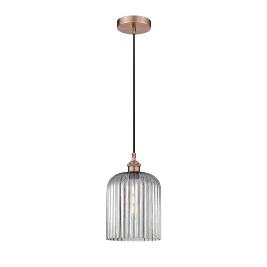 Innovations Bridal Veil 5in 1-Light Mini Pendant | Art Nouveau Antique Copper Steel and Light Smoke Ribbed Glass | Kitchen | Model 616-1P-AC-G559-8SM