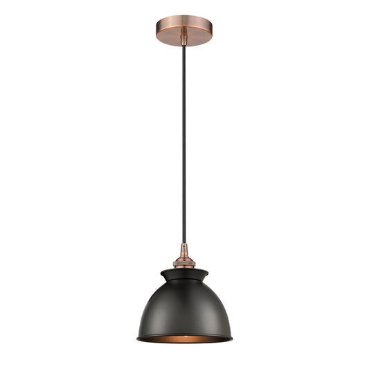 Innovations Adirondack 8.25in 1-Light Mini Pendant | Industrial Antique Copper Steel and Matte Black Metal Shade | Kitchen Island | Model 616-1P-AC-M14-BK