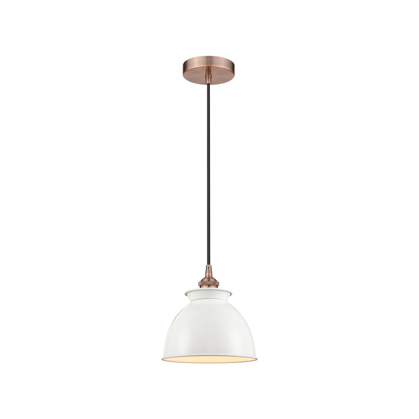 Innovations Adirondack 8.25in 1-Light Mini Pendant | Industrial Antique Copper Metal and Glossy White Metal Shade | Kitchen Island | Model 616-1P-AC-M14-W