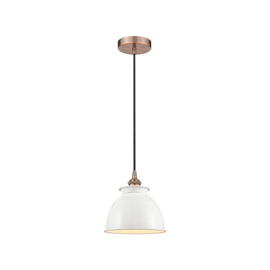 Innovations Adirondack 8.25in 1-Light Mini Pendant | Industrial Antique Copper Metal and Glossy White Metal Shade | Kitchen Island | Model 616-1P-AC-M14-W