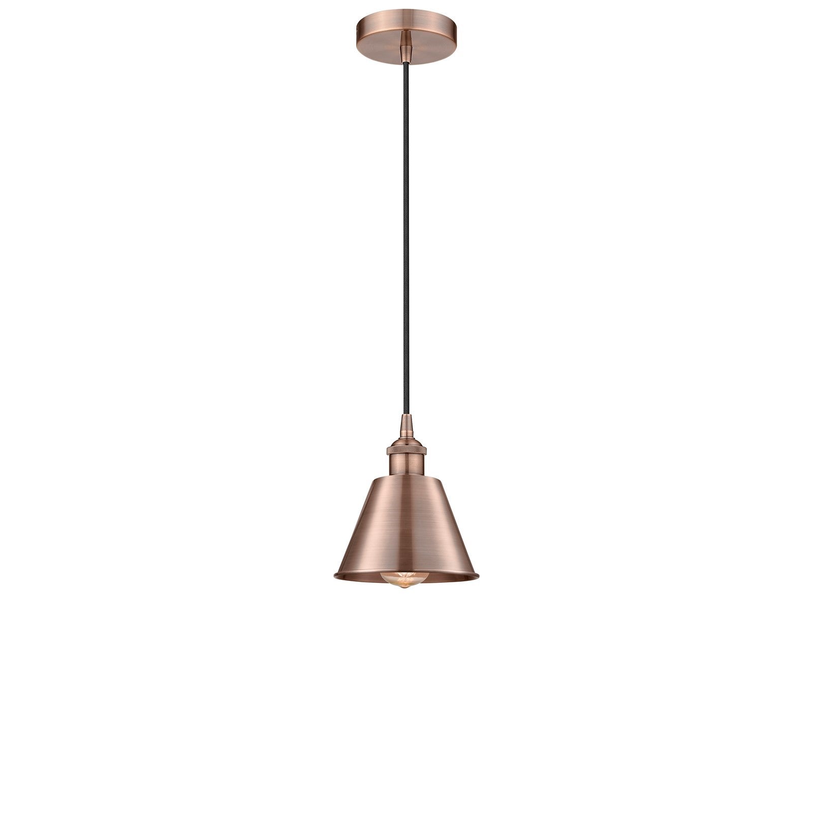 Innovations Smithfield 7in 1-Light Mini Pendant | Industrial Antique Copper Steel and Antique Copper Metal Shade | Kitchen Island | Model 616-1P-AC-M8-LED