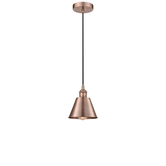 Innovations Smithfield 7in 1-Light Mini Pendant | Industrial Antique Copper Steel and Antique Copper Metal Shade | Kitchen Island | Model 616-1P-AC-M8-LED