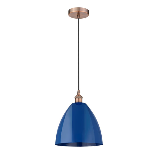 Innovations Plymouth 12in 1-Light Mini Pendant | Industrial Antique Copper and Matte Blue Metal | Kitchen Island & Dining | Model 616-1P-AC-MBD-12-BL-LED