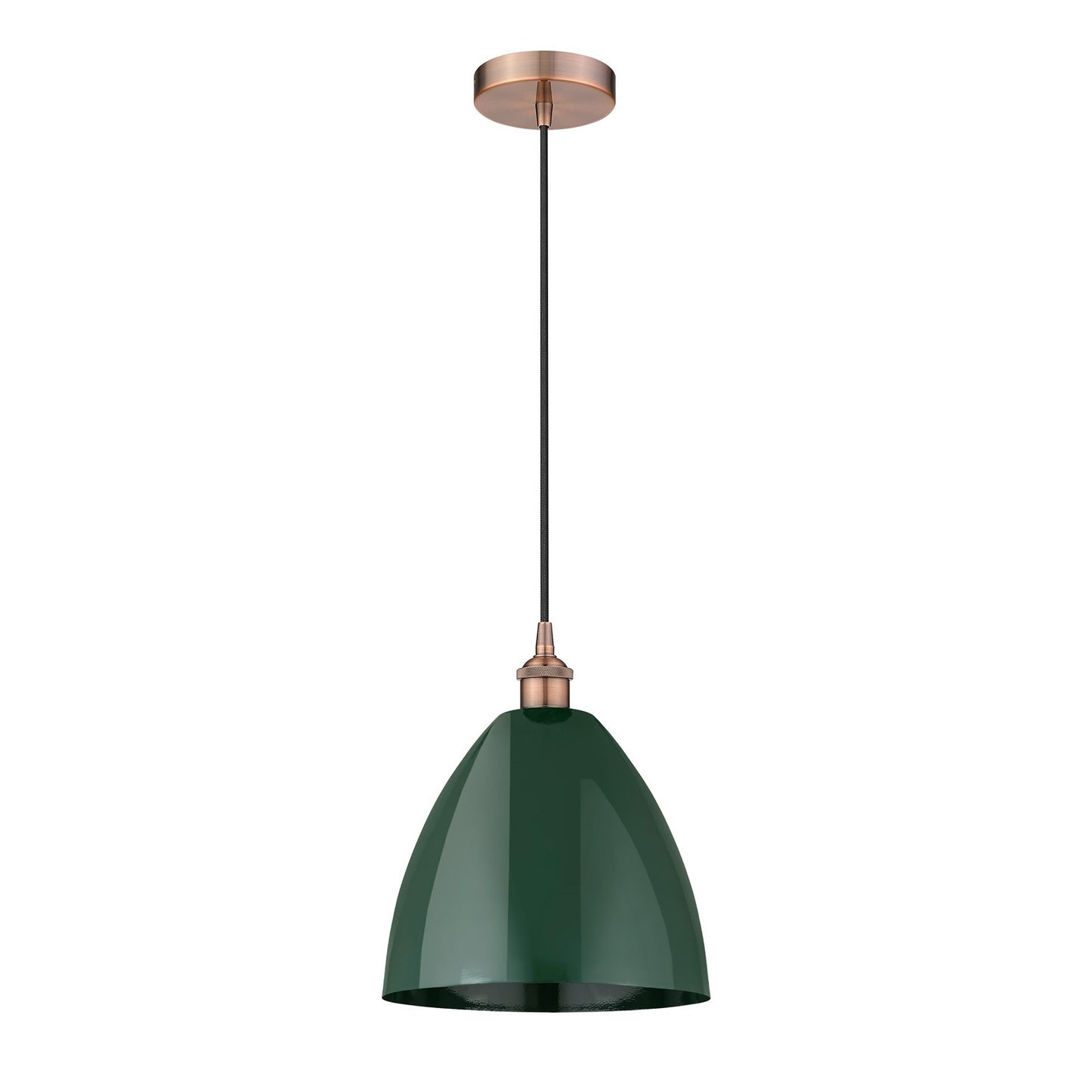 Innovations Plymouth 12in 1-Light Mini Pendant | Industrial Antique Copper and Matte Green Metal | Kitchen Island & Dining | Model 616-1P-AC-MBD-12-GR-LED