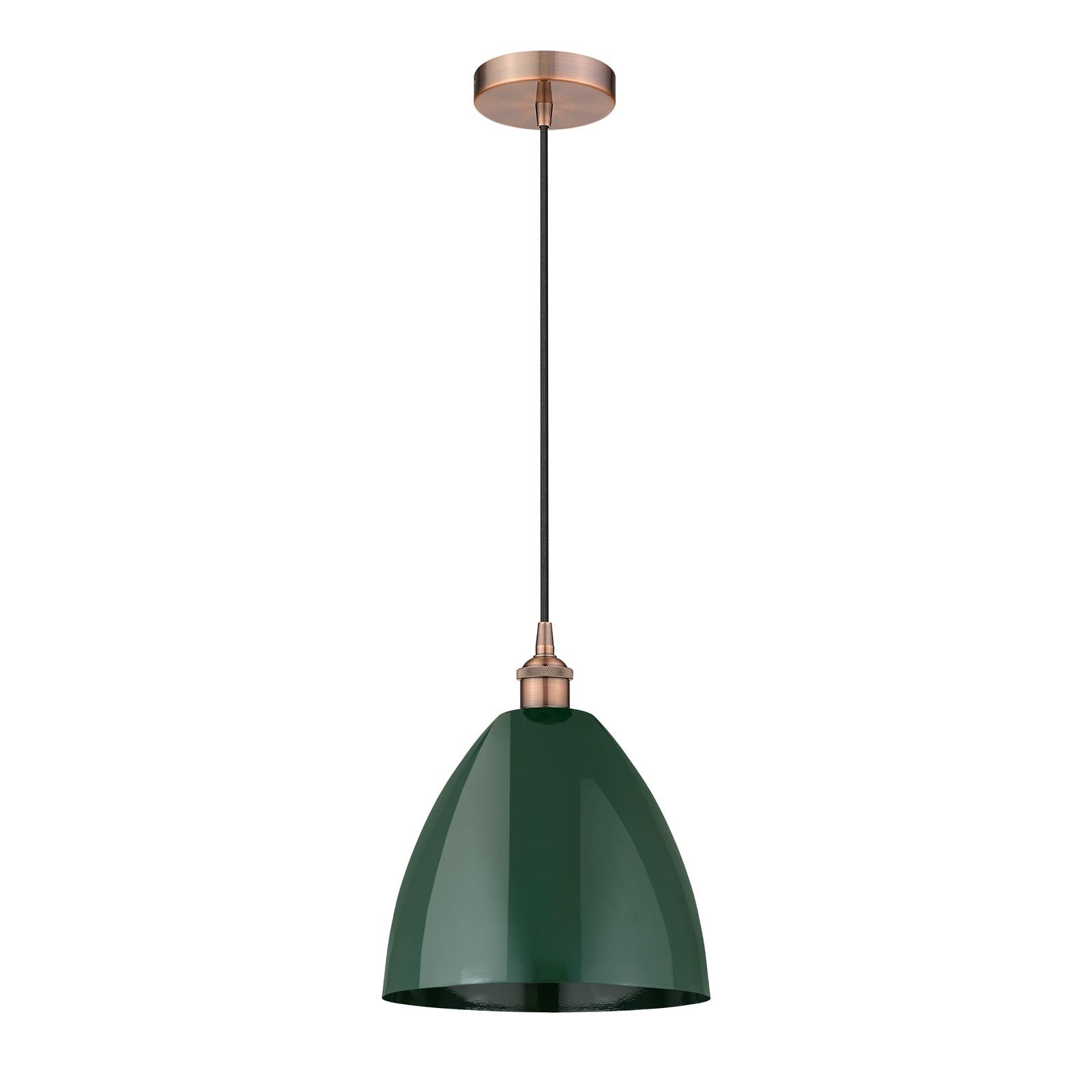 Innovations Plymouth 12in 1-Light Mini Pendant | Industrial Antique Copper and Matte Green Metal | Kitchen Island & Dining | Model 616-1P-AC-MBD-12-GR-LED