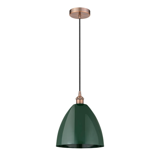 Innovations Plymouth 12in 1-Light Mini Pendant | Industrial Antique Copper and Matte Green Metal | Kitchen Island & Dining | Model 616-1P-AC-MBD-12-GR-LED