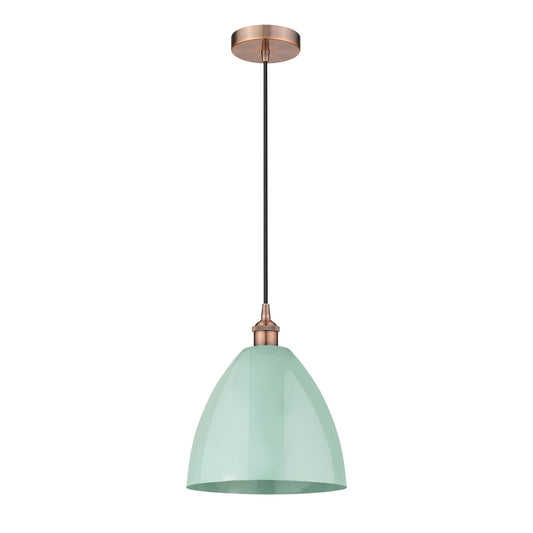 Innovations Plymouth 12in 1-Light Mini Pendant | Industrial Antique Copper Steel and Matte Seafoam Metal Shade | Kitchen | Model 616-1P-AC-MBD-12-SF-LED