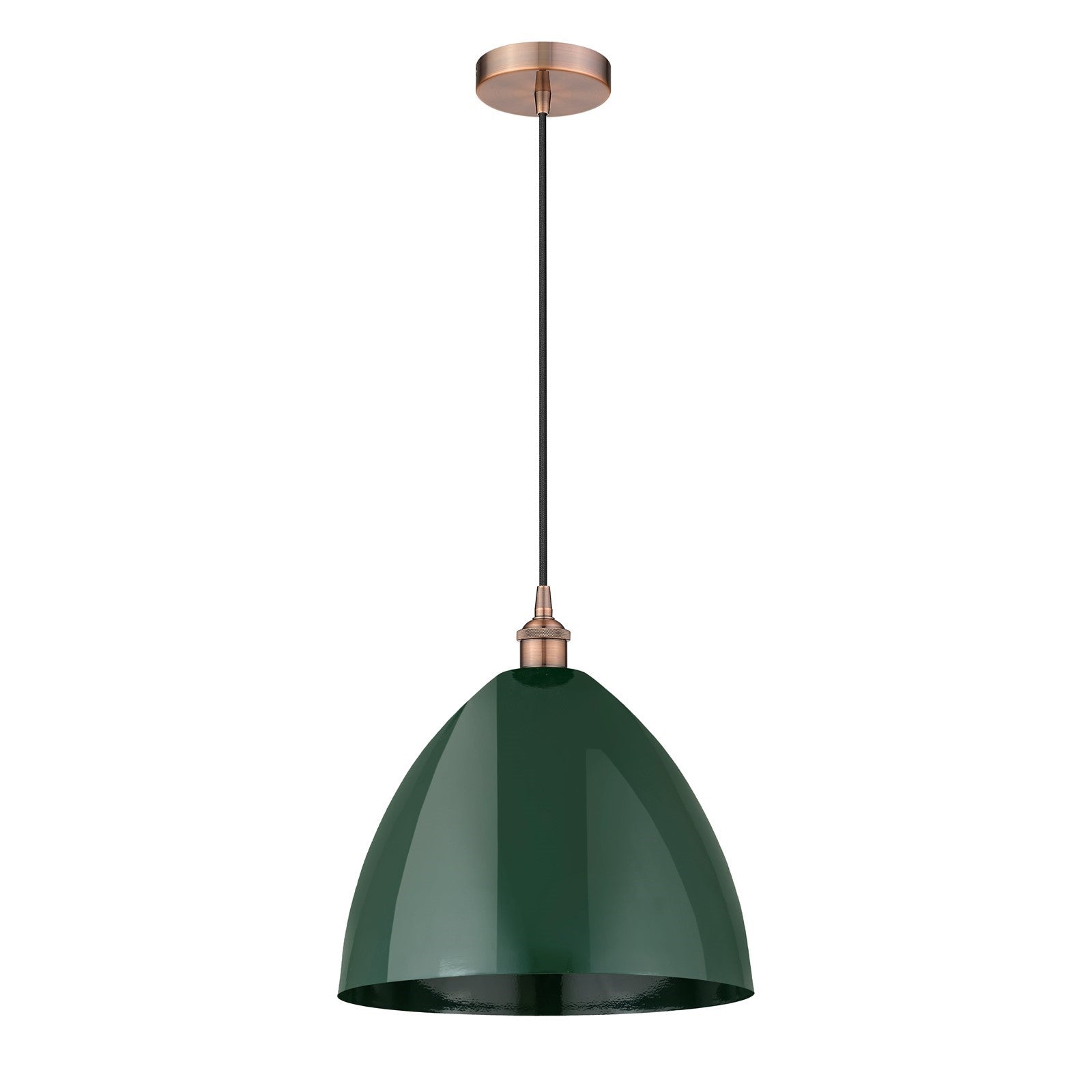 Innovations Plymouth 16in 1-Light Mini Pendant | Industrial Antique Copper and Matte Green Metal | Kitchen Island & Dining | Model 616-1P-AC-MBD-16-GR-LED