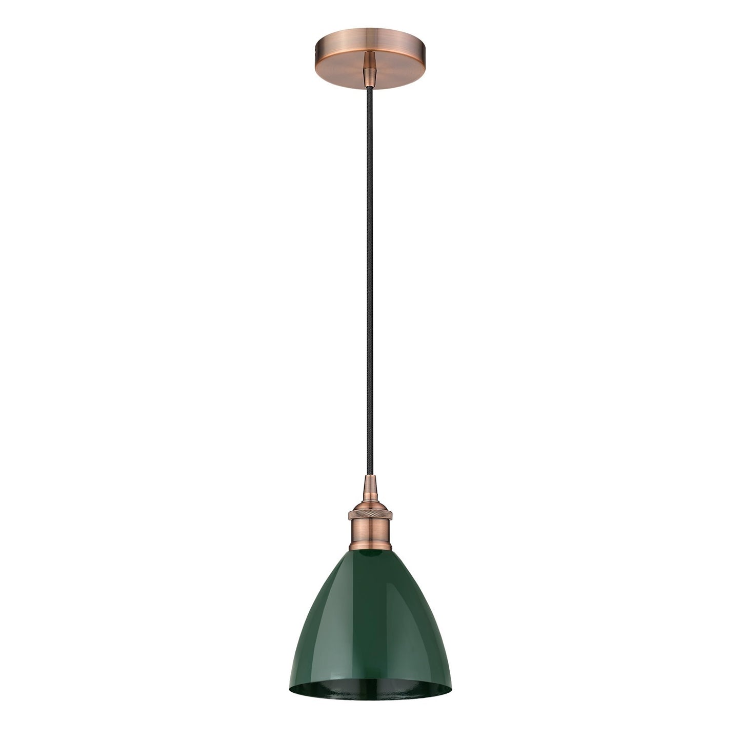 Innovations Plymouth 7.5in 1-Light Mini Pendant | Industrial Antique Copper Steel and Matte Green Metal | Kitchen Island & | Model 616-1P-AC-MBD-75-GR-LED