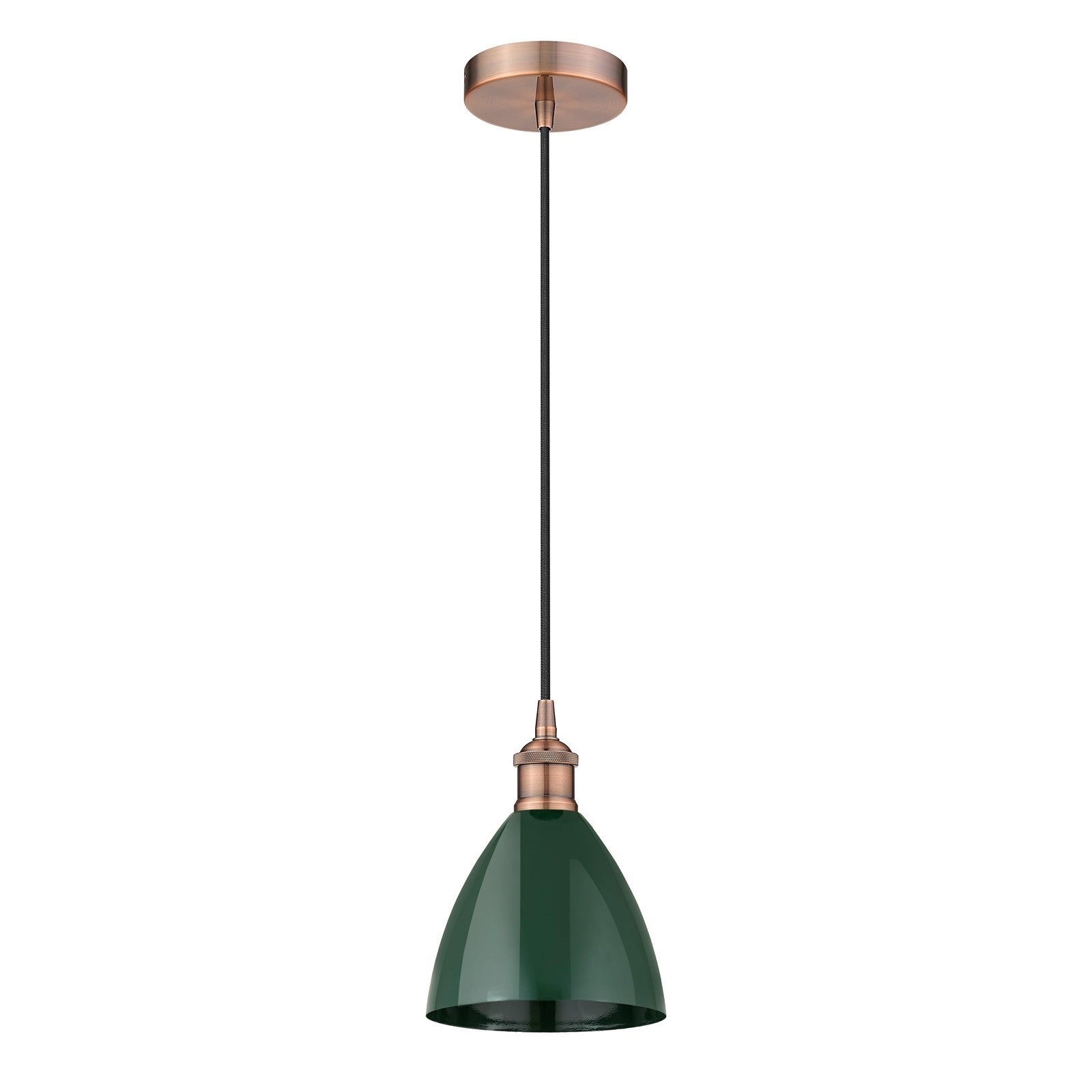 Innovations Plymouth 7.5in 1-Light Mini Pendant | Industrial Antique Copper Steel and Matte Green Metal | Kitchen Island & | Model 616-1P-AC-MBD-75-GR-LED