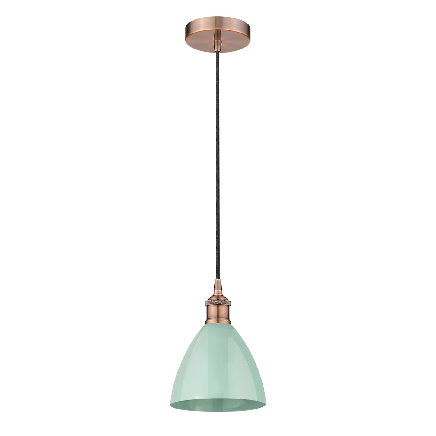 Innovations Plymouth 7.5in 1-Light Mini Pendant | Industrial Farmhouse Antique Copper and Matte Seafoam Metal Shade | Model 616-1P-AC-MBD-75-SF-LED