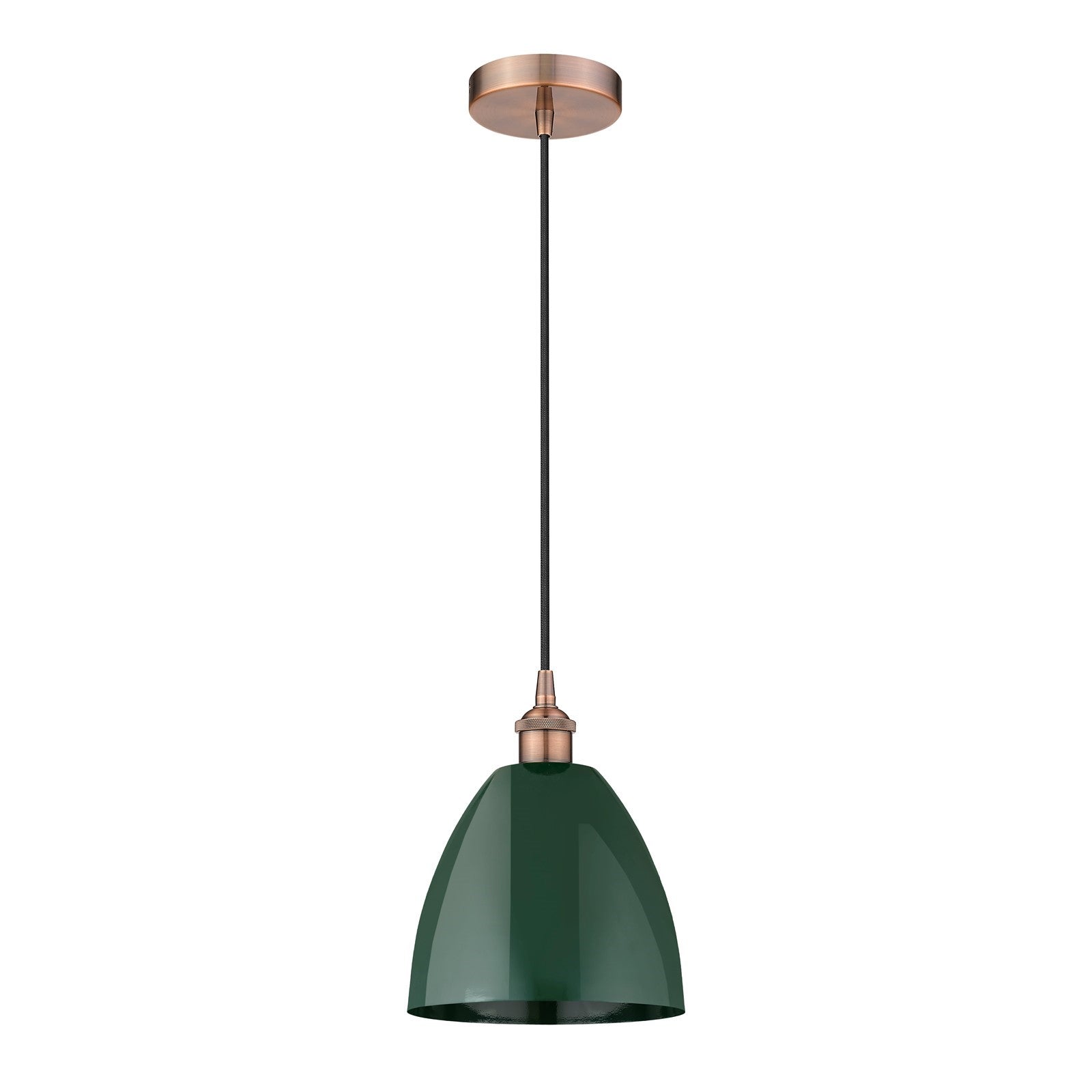 Innovations Plymouth 9in 1-Light Mini Pendant | Industrial Antique Copper and Matte Green Metal | Kitchen Island & Dining | Model 616-1P-AC-MBD-9-GR-LED