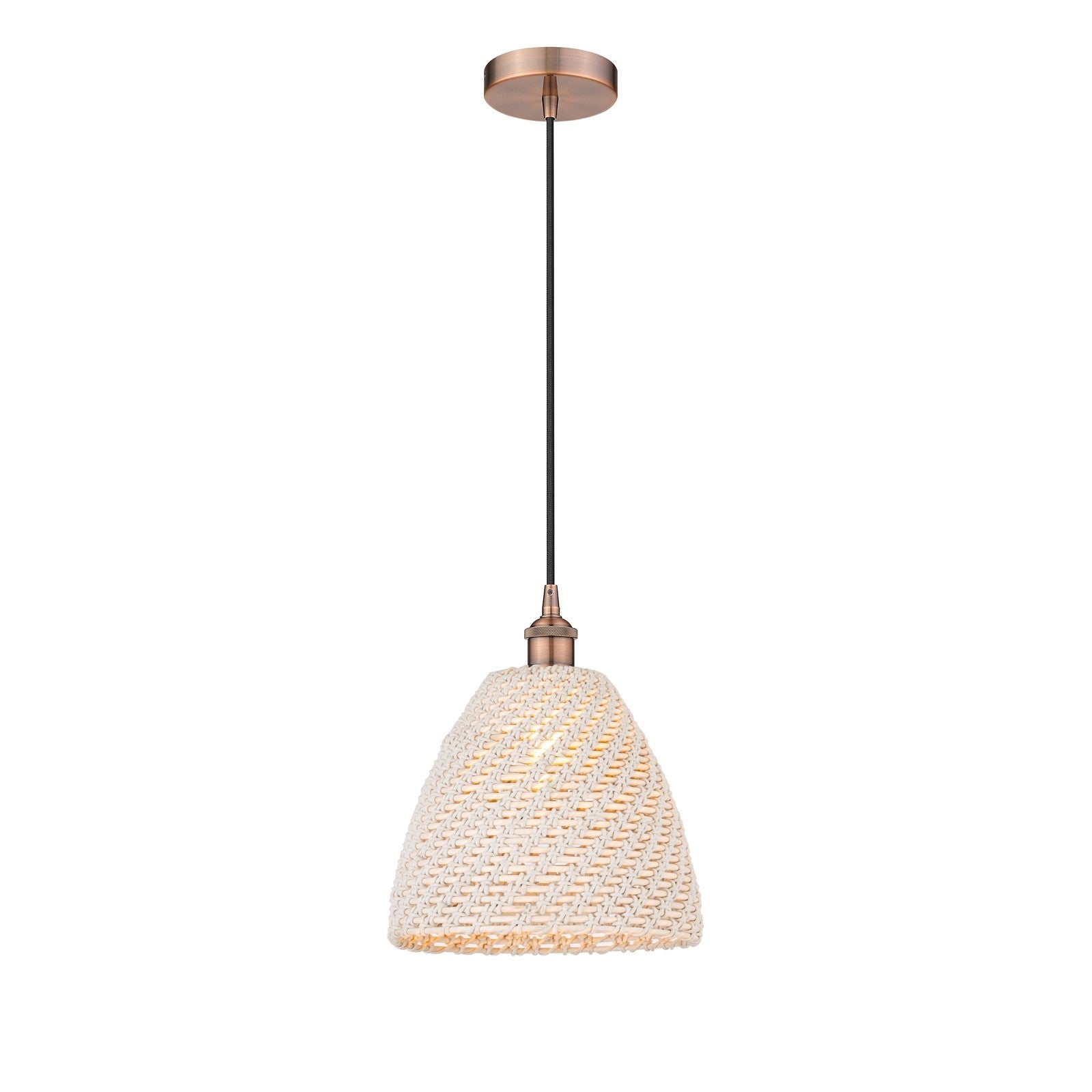 Innovations Bristol Natural 12in 1-Light Mini Pendant | Farmhouse Antique Copper Steel and Natural Fiber Shade | Kitchen | Model 616-1P-AC-NBD-12-NAT