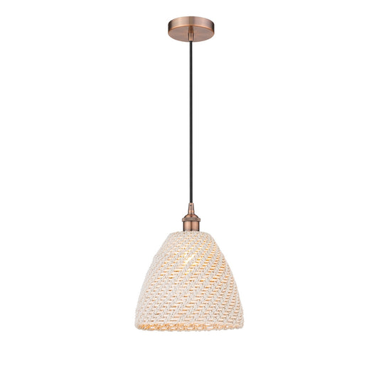 Innovations Bristol Natural 12in 1-Light Mini Pendant | Farmhouse Antique Copper Steel and Natural Fiber Shade | Kitchen | Model 616-1P-AC-NBD-12-NAT