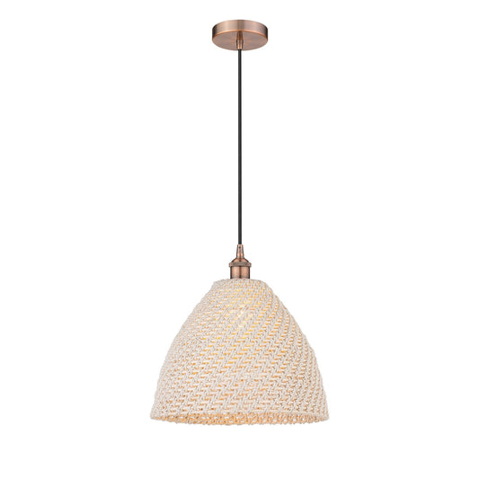 Innovations Bristol Natural 16in 1-Light Mini Pendant | Farmhouse Antique Copper Steel and Natural Fiber Shade | Kitchen | Model 616-1P-AC-NBD-16-NAT