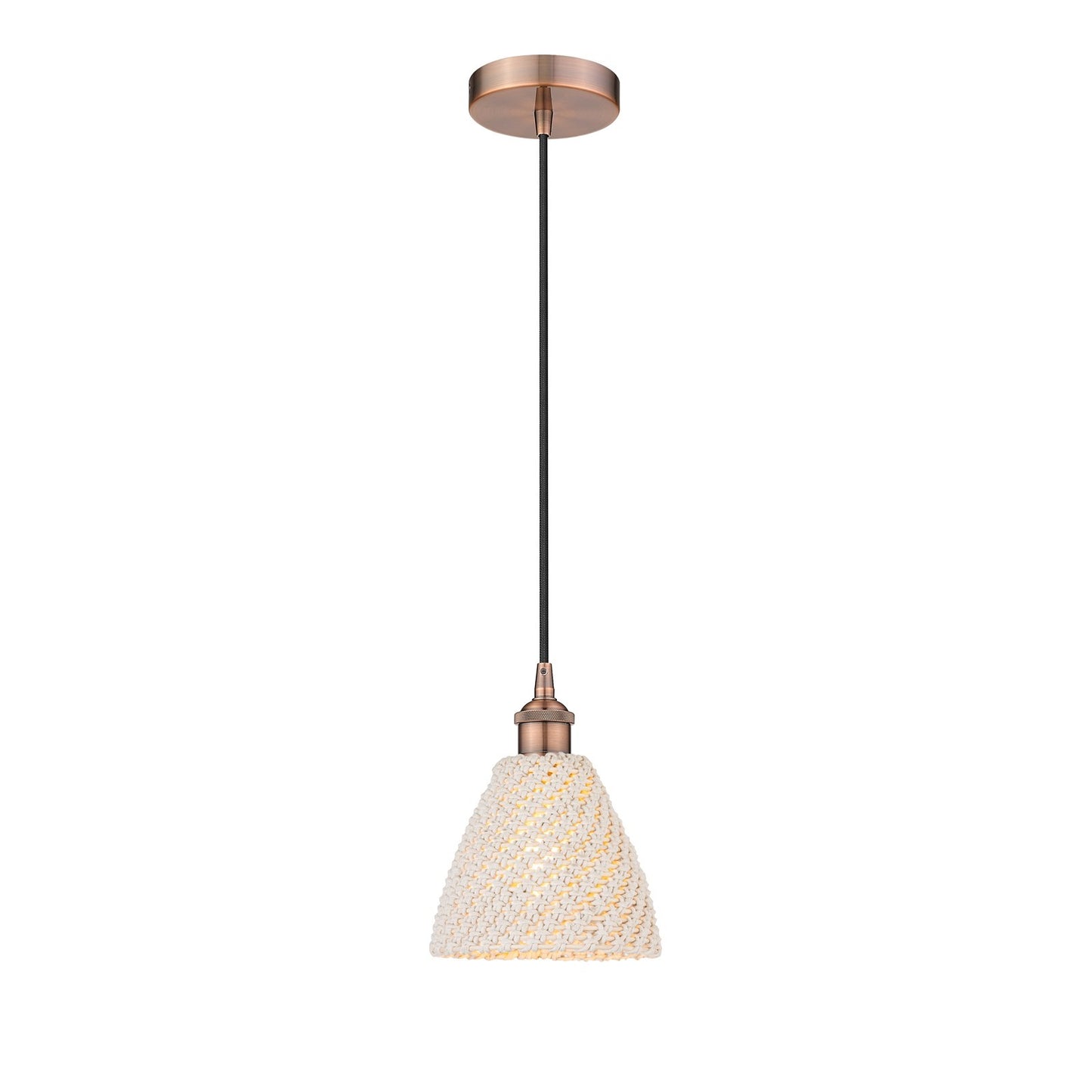 Innovations Bristol Natural 7.5in 1-Light Mini Pendant | Farmhouse Antique Copper Steel and Natural Fiber Dome Shade | Model 616-1P-AC-NBD-75-NAT