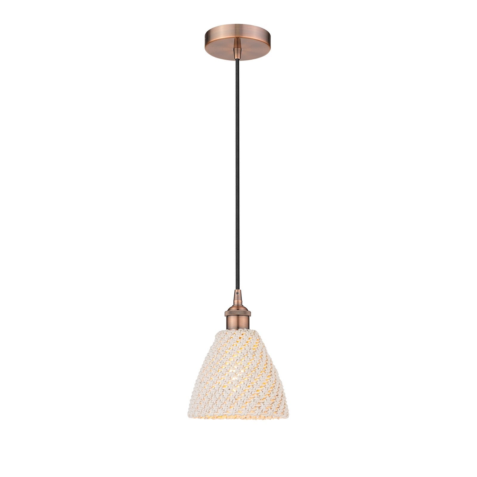Innovations Bristol Natural 7.5in 1-Light Mini Pendant | Farmhouse Antique Copper Steel and Natural Fiber Dome Shade | Model 616-1P-AC-NBD-75-NAT
