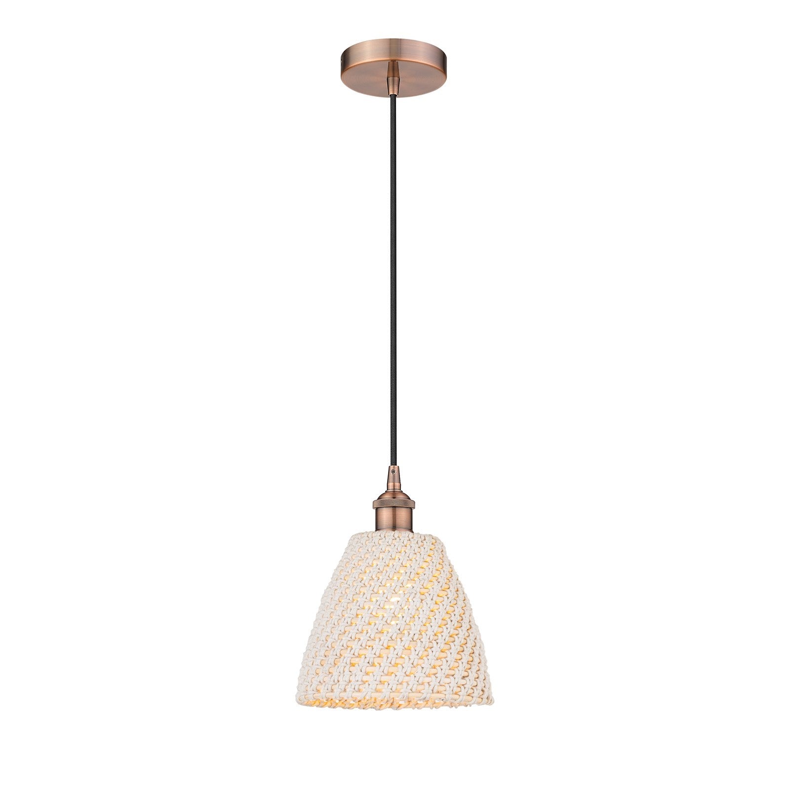 Innovations Bristol Natural 9in 1-Light Mini Pendant | Farmhouse Antique Copper Steel and Natural Fiber Dome Shade | Kitchen | Model 616-1P-AC-NBD-9-NAT