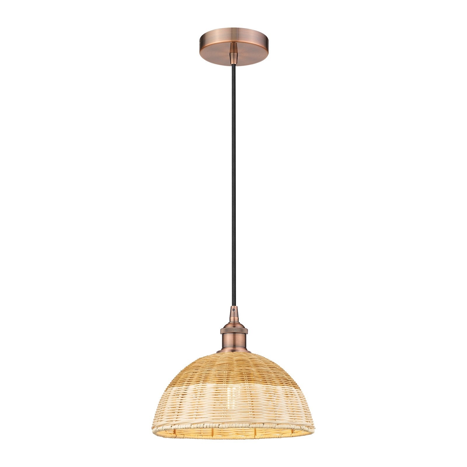 Innovations Natural Ballston Dome 12in 1-Light Mini Pendant | Farmhouse Antique Copper Steel and Natural Fiber Basketweave | Model 616-1P-AC-NBD2-12-NAT