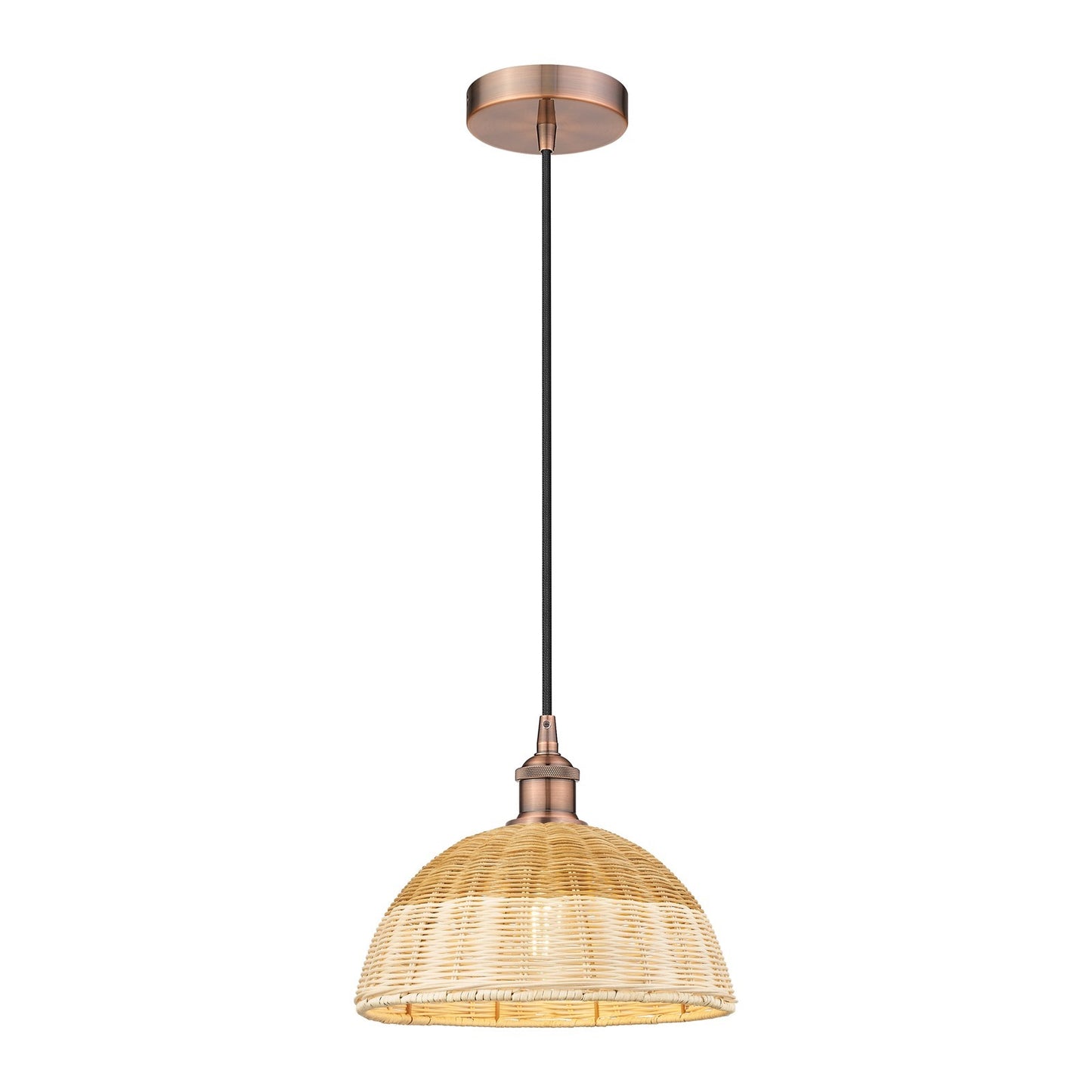 Innovations Natural Ballston Dome 12in 1-Light Mini Pendant | Farmhouse Antique Copper Steel and Natural Fiber Basketweave | Model 616-1P-AC-NBD2-12-NAT