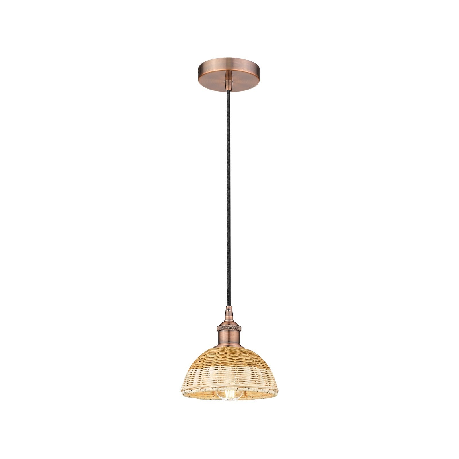 Innovations Natural Ballston Dome 7.5in 1-Light Mini Pendant | Farmhouse Antique Copper Steel and Natural Fiber Basketweave | Model 616-1P-AC-NBD2-75-NAT