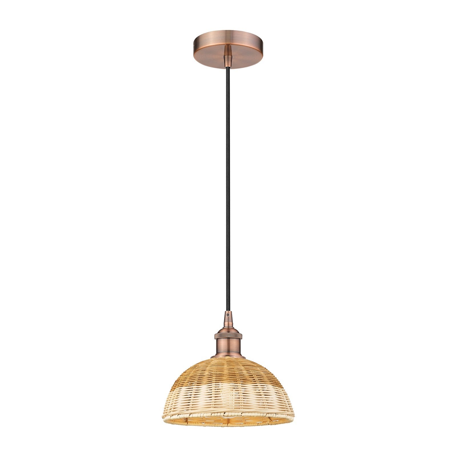 Innovations Natural Ballston Dome 9in 1-Light Mini Pendant | Farmhouse Antique Copper and Natural Fiber Basketweave | Kitchen | Model 616-1P-AC-NBD2-9-NAT