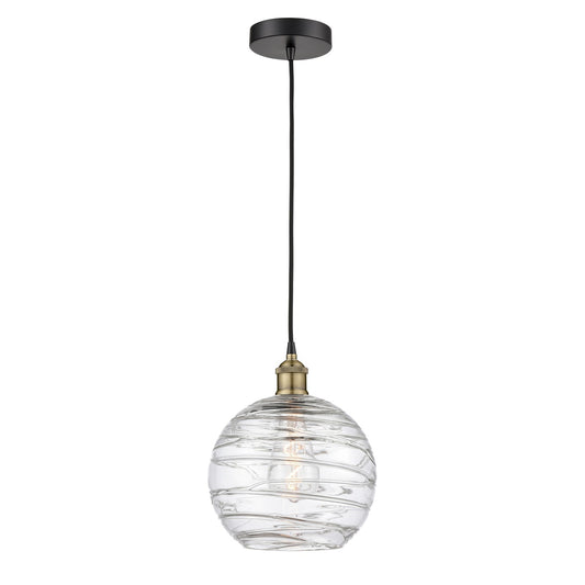 Innovations Athens Deco Swirl 10in 1-Light Mini Pendant | Industrial Black Antique Brass Steel and Clear Deco Swirl Glass | Model 616-1P-BAB-G1213-10CL