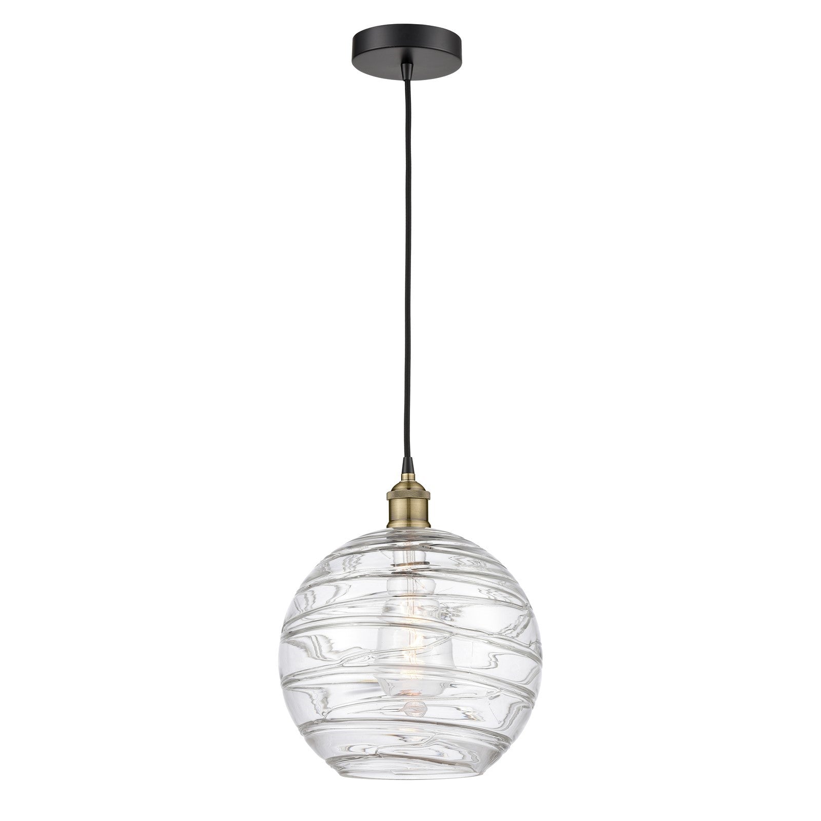 Innovations Athens Deco Swirl 12in 1-Light Mini Pendant | Industrial Black Antique Brass and Clear Deco Swirl Glass | Model 616-1P-BAB-G1213-12CL