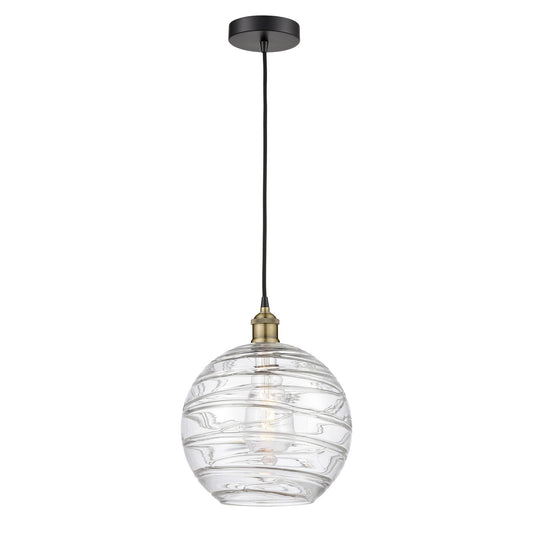 Innovations Athens Deco Swirl 12in 1-Light Mini Pendant | Industrial Black Antique Brass and Clear Deco Swirl Glass | Model 616-1P-BAB-G1213-12CL
