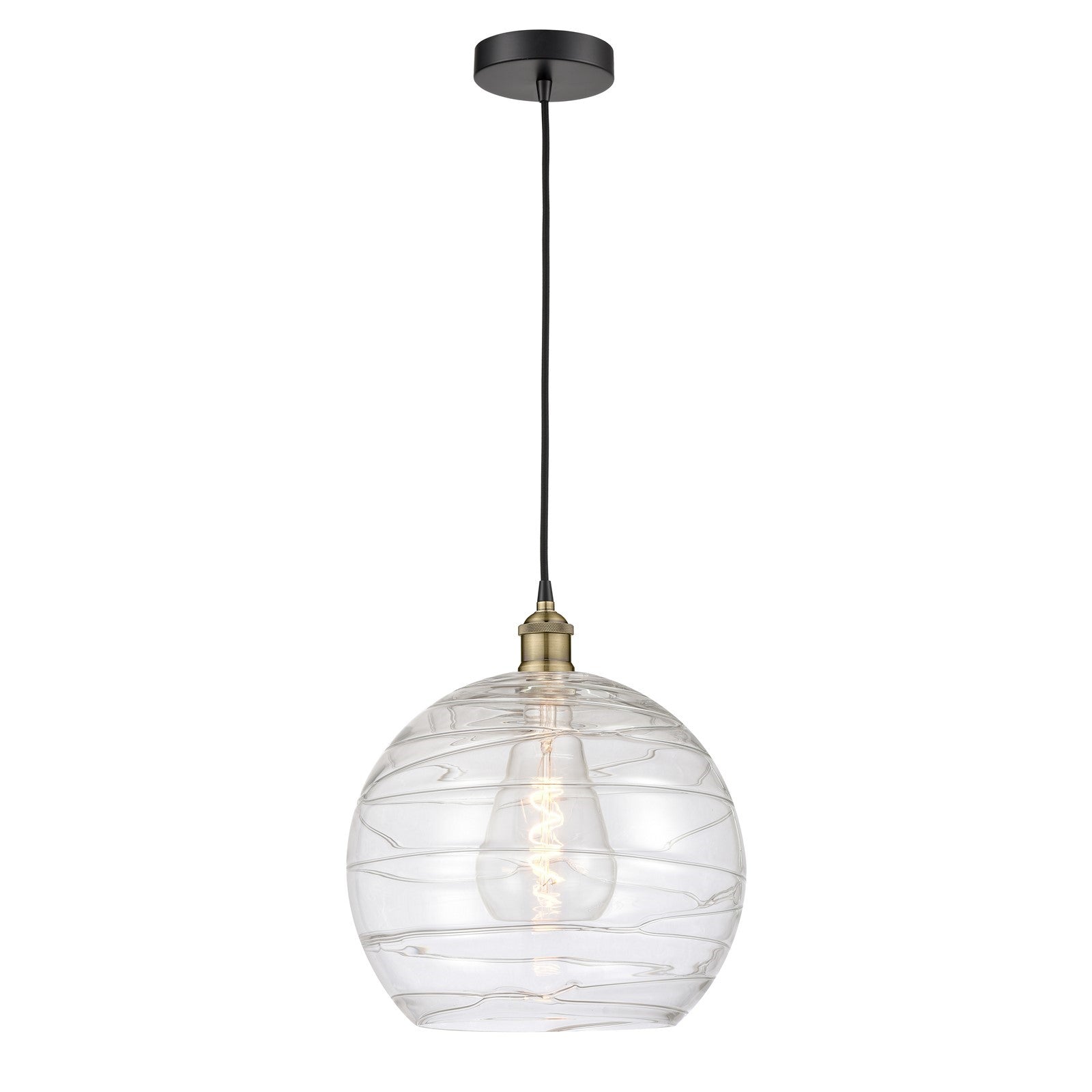 Innovations Athens Deco Swirl 14in 1-Light Mini Pendant | Industrial Black Antique Brass and Clear Deco Swirl Glass | Model 616-1P-BAB-G1213-14CL