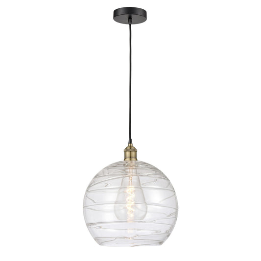 Innovations Athens Deco Swirl 14in 1-Light Mini Pendant | Industrial Black Antique Brass and Clear Deco Swirl Glass | Model 616-1P-BAB-G1213-14CL