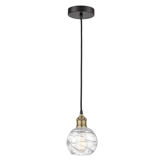Innovations Athens Deco Swirl 6in 1-Light Mini Pendant | Industrial Black Antique Brass Steel and Clear Deco Swirl Glass | Model 616-1P-BAB-G1213-6CL