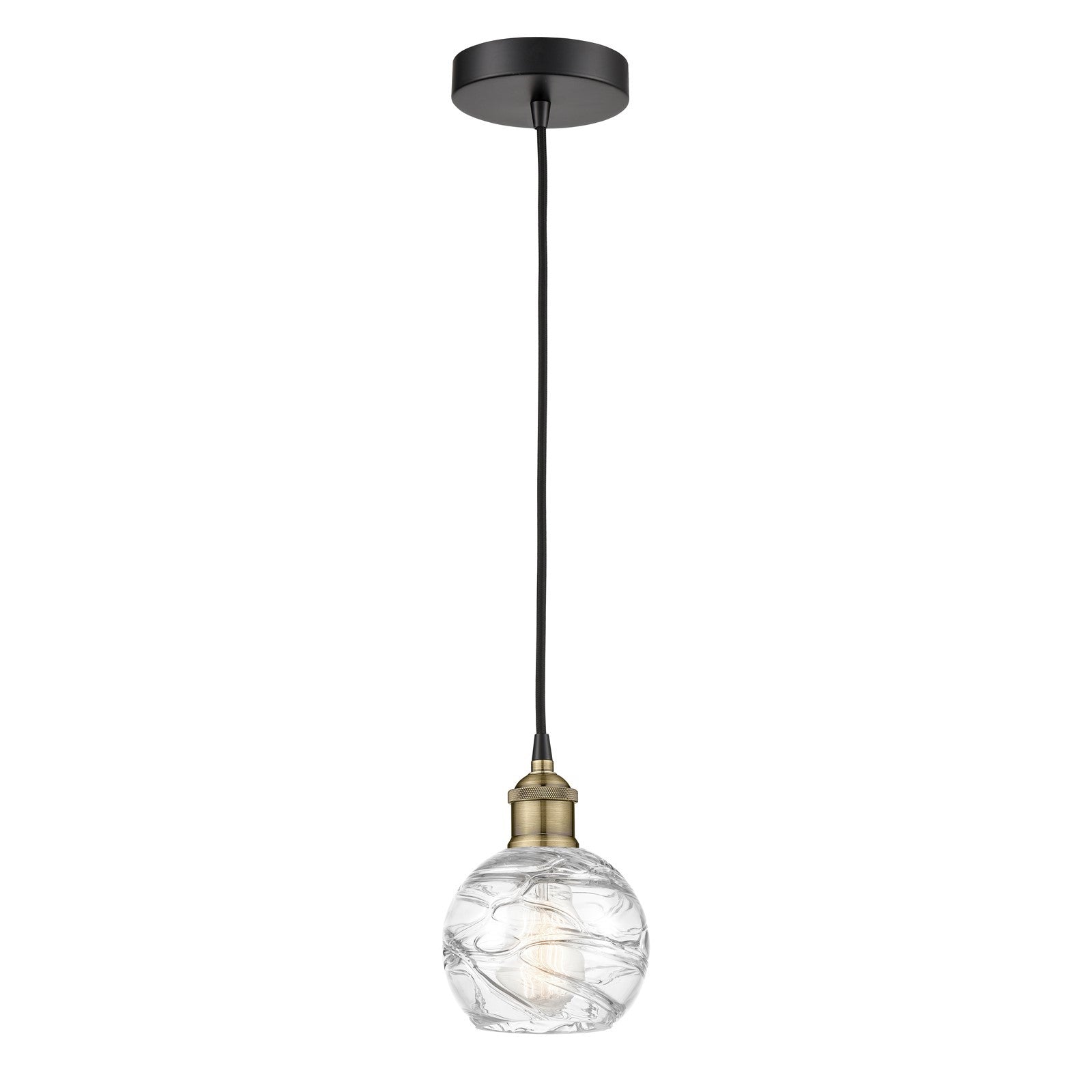 Innovations Athens Deco Swirl 6in 1-Light Mini Pendant | Industrial Black Antique Brass Steel and Clear Deco Swirl Glass | Model 616-1P-BAB-G1213-6CL