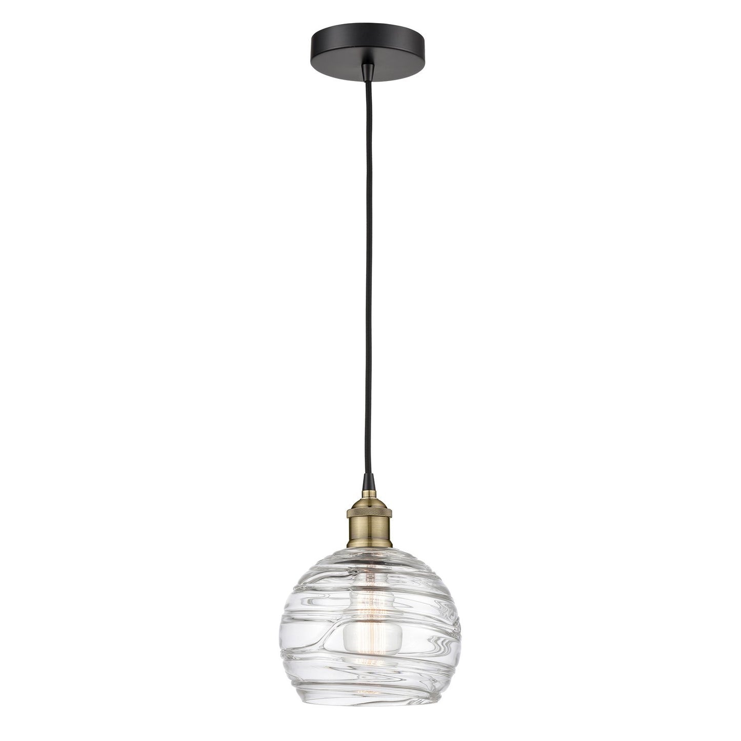 Innovations Athens Deco Swirl 8in 1-Light Mini Pendant | Industrial Black Antique Brass and Clear Deco Swirl Glass | Kitchen | Model 616-1P-BAB-G1213-8CL