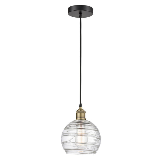 Innovations Athens Deco Swirl 8in 1-Light Mini Pendant | Industrial Black Antique Brass and Clear Deco Swirl Glass | Kitchen | Model 616-1P-BAB-G1213-8CL