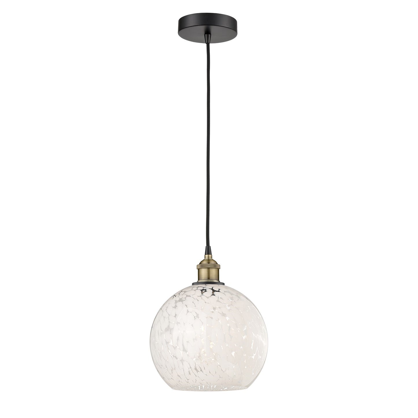 Innovations Lighting White Mouchette 10in 1-Light Mini Pendant | Industrial Black Antique Brass and White Glass | Kitchen | Model 616-1P-BAB-G1216-10WM