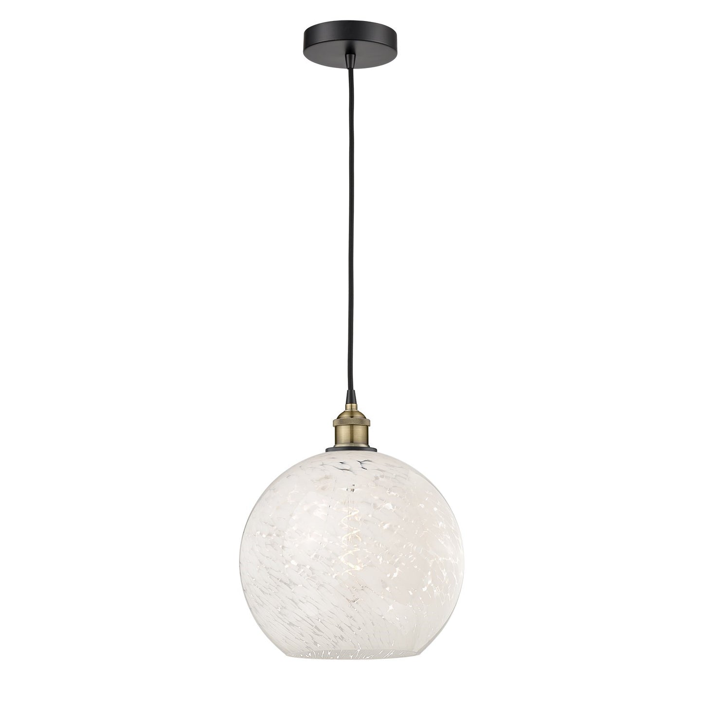 Innovations Lighting White Mouchette 12in 1-Light Mini Pendant | Art Nouveau Black Antique Brass Steel and White Glass | Model 616-1P-BAB-G1216-12WM