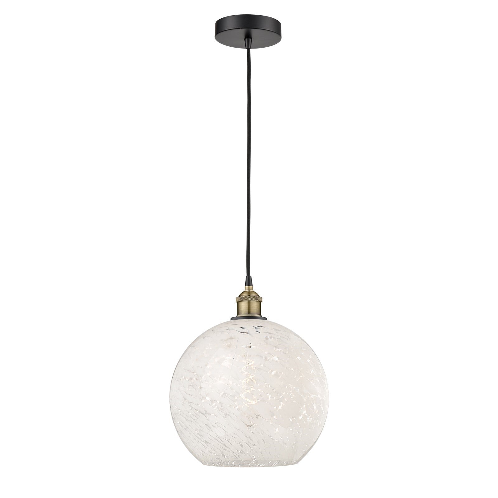 Innovations Lighting White Mouchette 12in 1-Light Mini Pendant | Art Nouveau Black Antique Brass Steel and White Glass | Model 616-1P-BAB-G1216-12WM